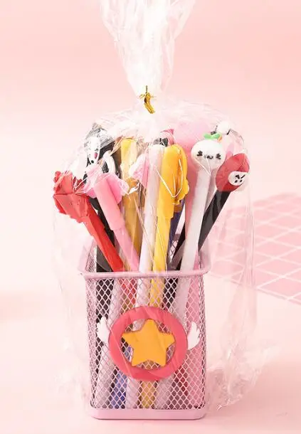 20 шт./компл. Kawaii рисунок «Hello Kitty» фламинго и т. д. иглы набор гелевых ручек новые подарки для девочек офиса ПИСЬМЕННЫЕ ручка с чернилами стандартных цветов канцелярских принадлежностей мешок держатель для ручки - Цвет: Светло-серый