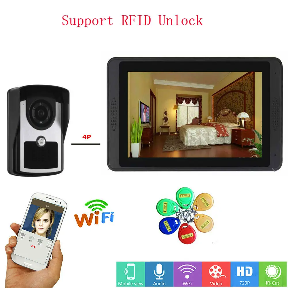 618FCID11 7 дюймов проводной Wi-Fi RFID доступ домофон наборы Пароль Код клавиатуры ИК камера видео дверной звонок для домашней системы безопасности - Цвет: 618FCID11