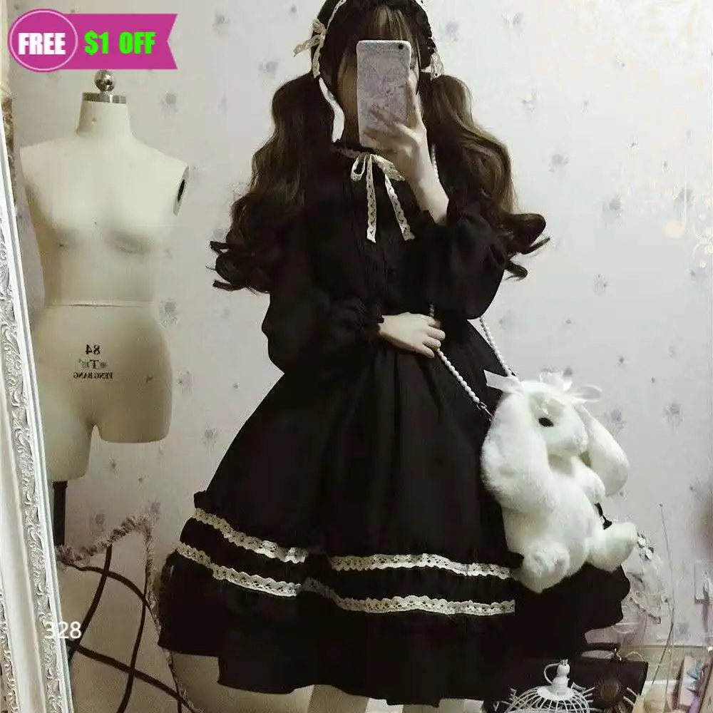 

Gothic Vintage Lolita Dress Women Japanese Style Palace Princess Dresses Lantern Sleeve Cute Party Kawaii Clothing Sweet Costume