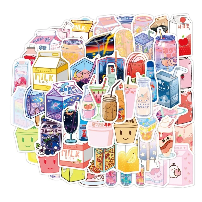 

50PCS Summer Ins Flavored Drink Stickers PVC Kawaii Cartoon Cute Beverage Decals Sticker for Girl Laptop Stationery Water Bottle