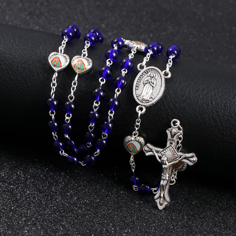 Коми 6 мм королевские синие стеклянные бусины крест длинные ожерелья с