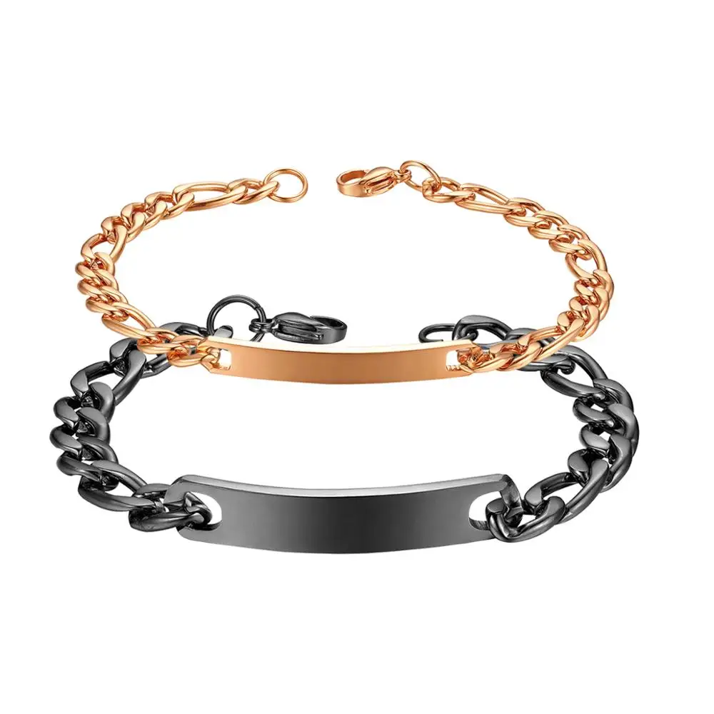 BONISKISS Fashion Simple Engraved Bracelet  Stainless Steel Couple Bangle & Bracelet Personalized ID Bracelet Gift For Lover