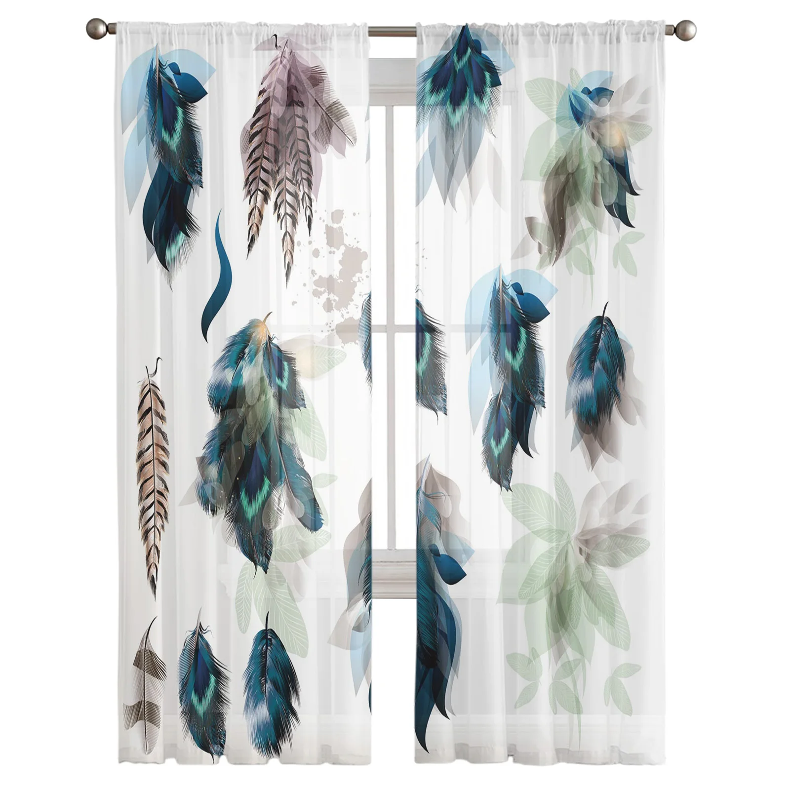 Тюлевые шторы с перьями и градиентными листьями занавески для спальни