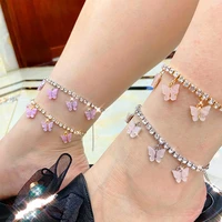ins cute rhinestone butterfly anklets wholesale for women luxury crystal butterfly pendant foot ankle chain bracelet jewelry