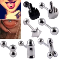 1pc punk tongue piercing surgical steel women blasting leveraged star round balls man tongue ring unisex body piercing jewelry