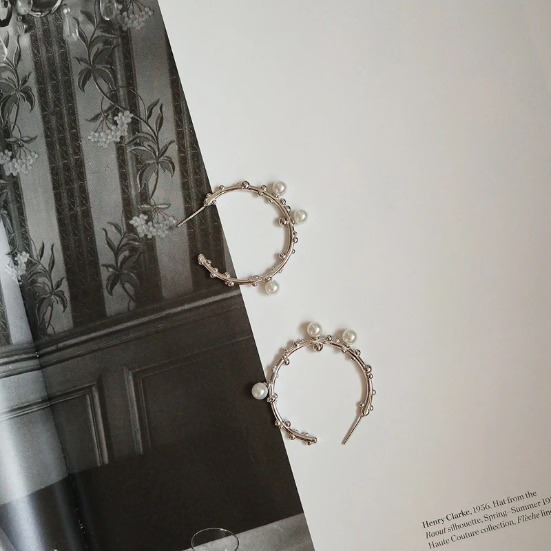 

SUPERAINBOW 925 Sterling Silver Pearl Branch Earrings for Women Big Circle Statement Hoop Earrings Party Jewelry Gift SR-E103