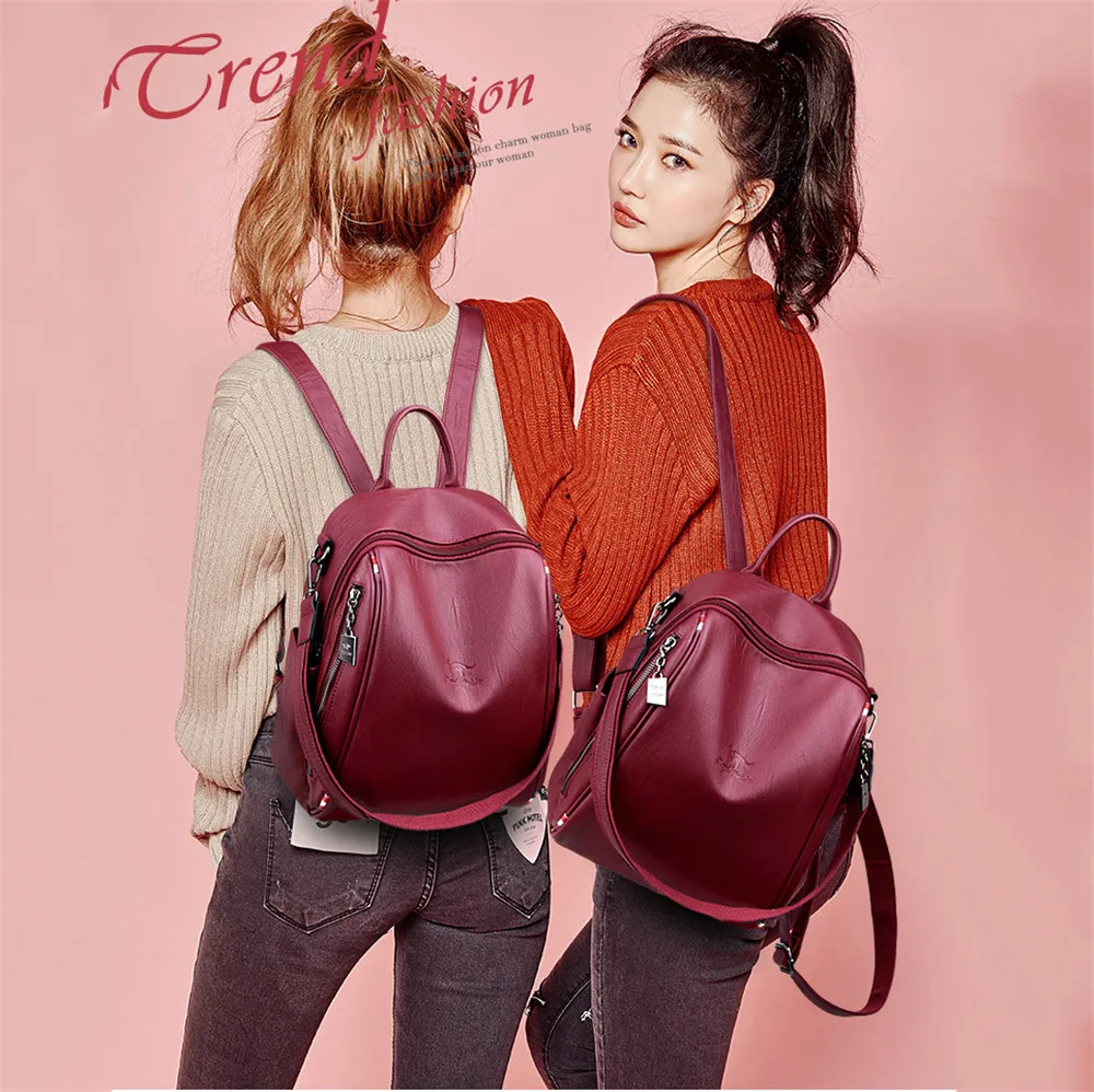 Классический молодежный кожаный рюкзак для женщин школьный ранец