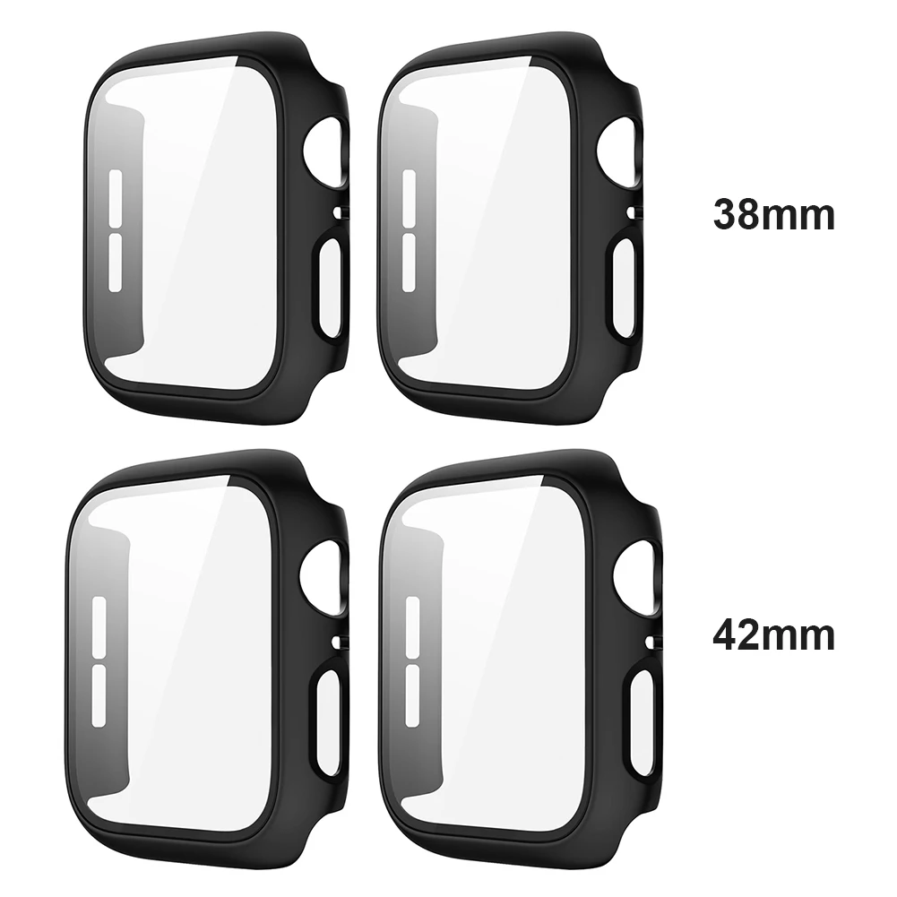 2pcs protective case for apple watch 1 2 3 tempered glass screen pc protector clear cover for iwatch wearable devices smart part free global shipping
