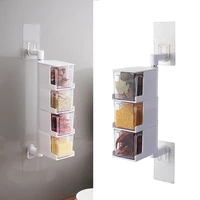 rotatable salt spice rack seasoning box wall hanging spice bottle storage rack multilayer drawer kitchen condiment container