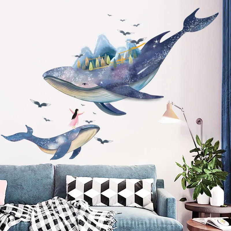 

Romantic Blue Big Fish Wall Sticker for Kids Rooms Wall Decoration Living Room Bedroom Sofa Background Wall Decal