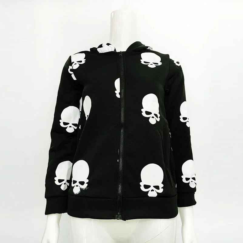2022 New Product Women's Skull Zipper Hooded Fashion Casual Hoodies Jacket Coat Tops Harajuku Female