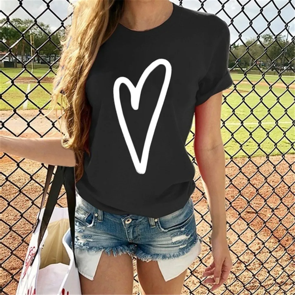 Футболка женская с принтом сердец Модный Графический Топ в стиле Харадзюку