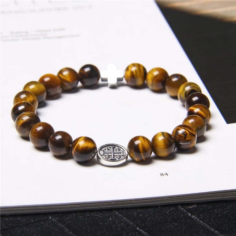 Браслет с подвеской-крестом из натурального камня статуя бога аксессуар