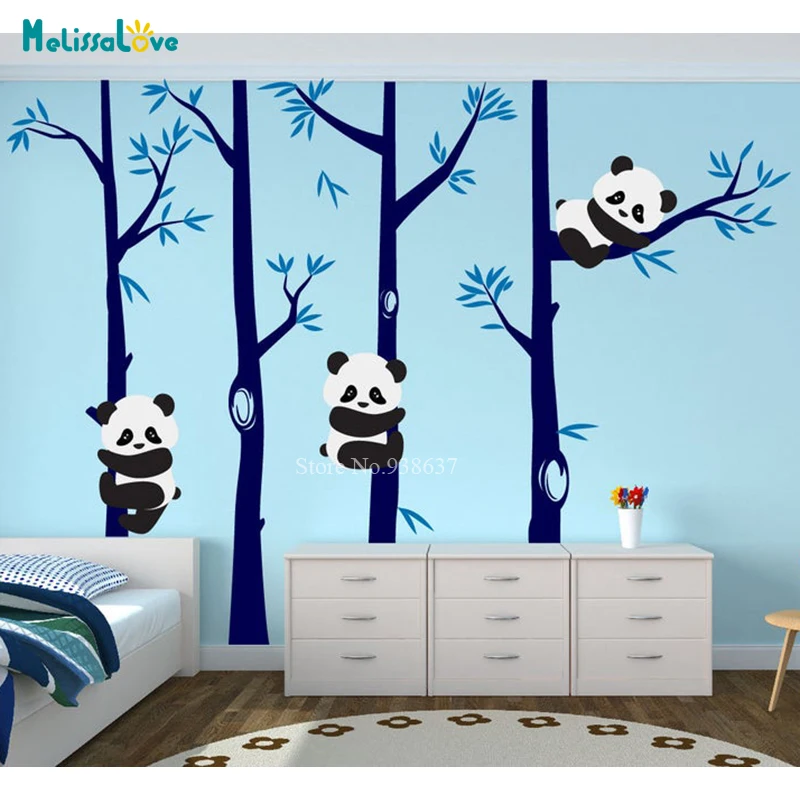 Панда дерево наклейка на стену Милая панда детская комната 4 бамбуковые деревья