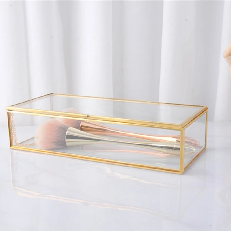 

Wooden Bottom Gold 3-Layer Watch Storage Rack Black & Simple Gold Rim Glass Jewelry Box Jewelry Storage Box
