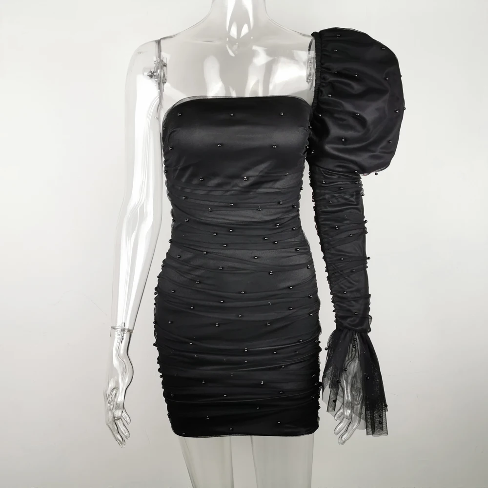 JillPeri женская рубашка буффы на рукавах с одним открытым плечом розовое мини