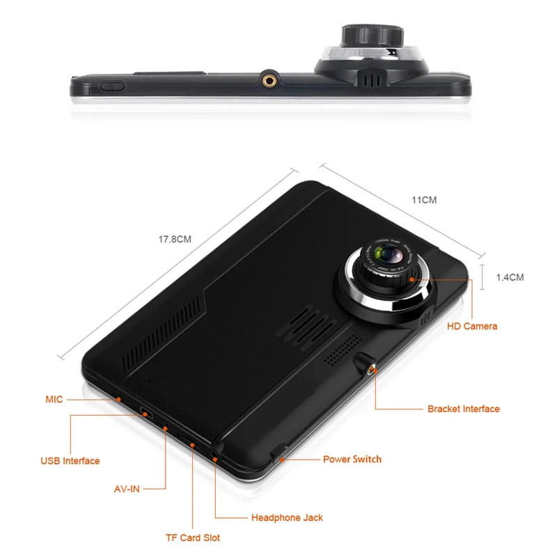 Anfilite 7 дюймовый емкостный телефон Android GPS навигация Full hd 1080P видеорегистратор