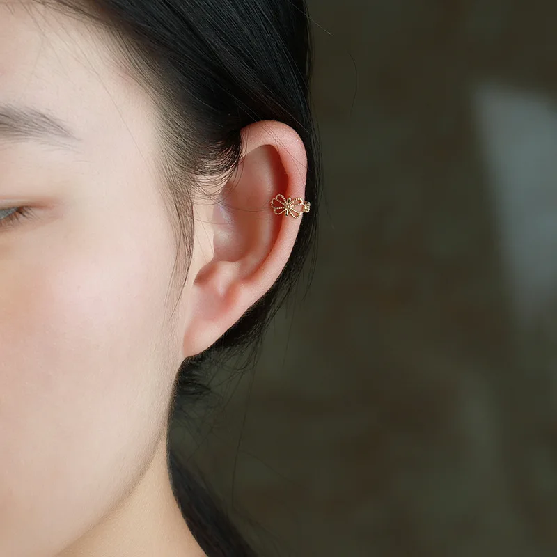 Женские серьги в стиле барокко Цветочная клипса с натуральным желтым золотом 9