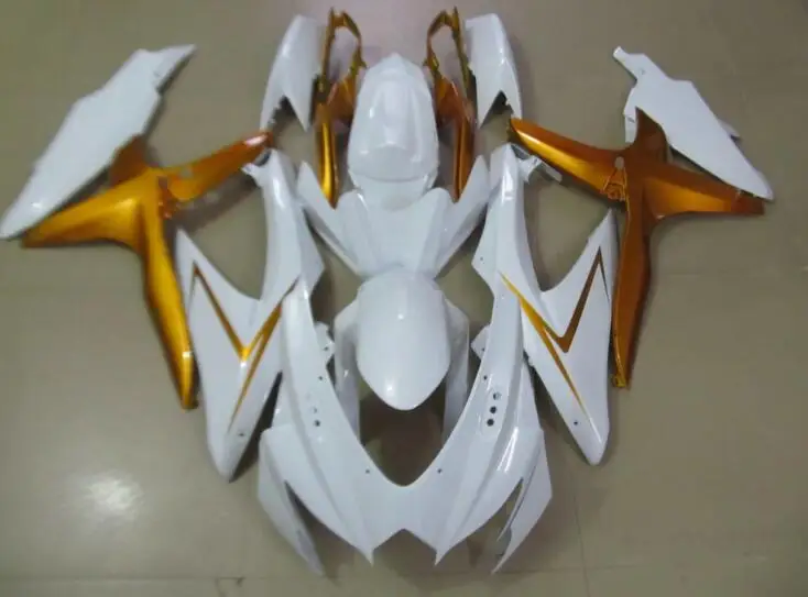 

4 подарка, литьевая пресс-форма, новый комплект обтекателей из АБС-пластика, подходит для suzuki GSX-R600 R750 600 750 K8 2008 2009 2010 08 09 10, корпус, золотой, бел...