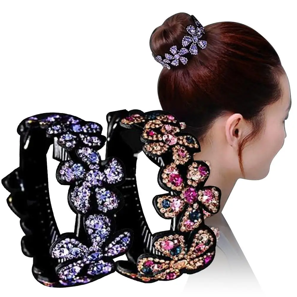 

Fashion Women Floral Rhinestone Meatball Hair Claw Clip Twist Hairpin Headwear hair accessories for women 2020