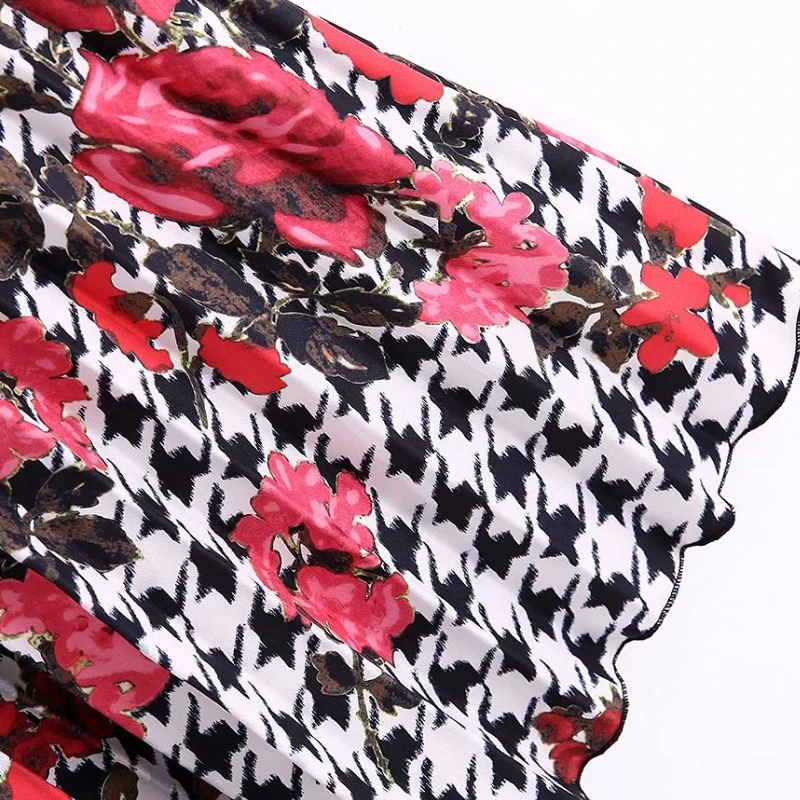 Новая женская Мода Цветочный Принт vestidos houndstooth плиссированная юбка mujer Женская стильная шикарная Повседневная Длинная юбка QUN439