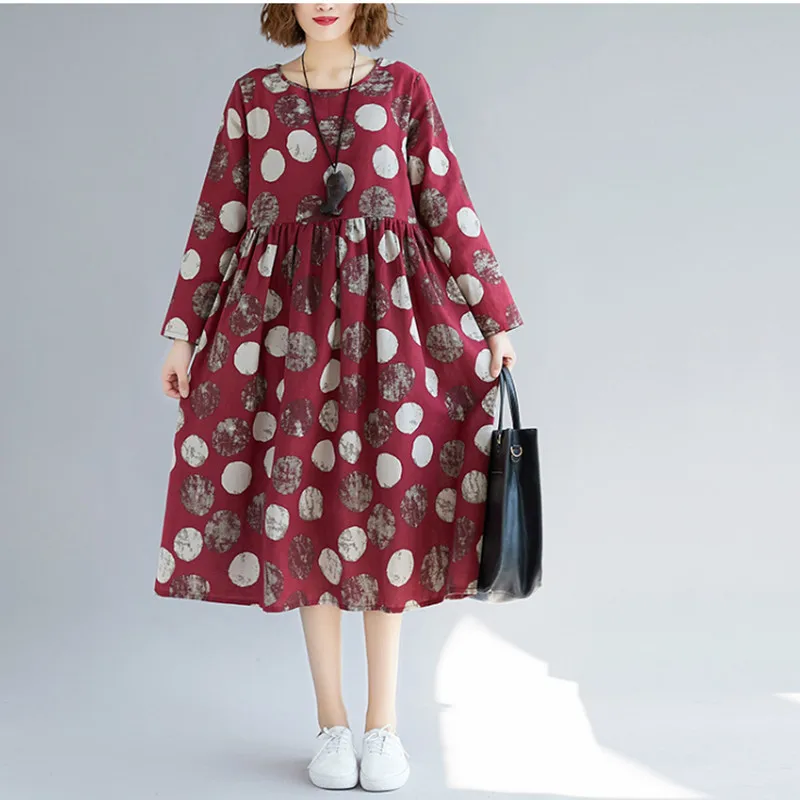 Женское свободное платье трапеция Johnature Повседневное в Корейском стиле с круглым