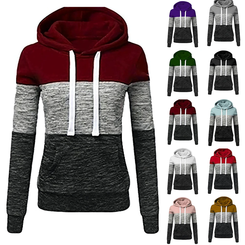 

Женский свитшот с длинным рукавом и капюшоном, в стиле пэчворк