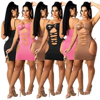 2021 new women sexy cut out dress spaghetti strap hole mini dress bodycon nightclub party outfits women clothing