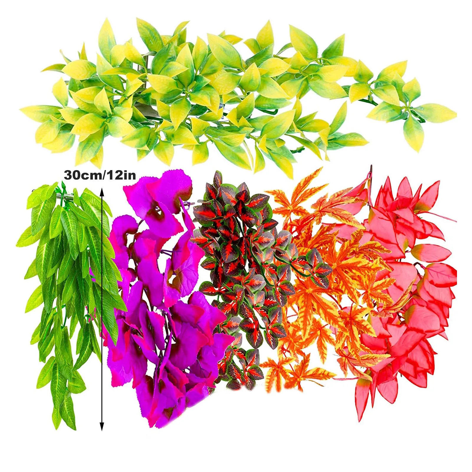 

12 Inch For Reptile DIY Fish Tank Simulated Plant With Suction Cup Plastic Fake Hanging Pet Supplies Realistic Artificial Vine