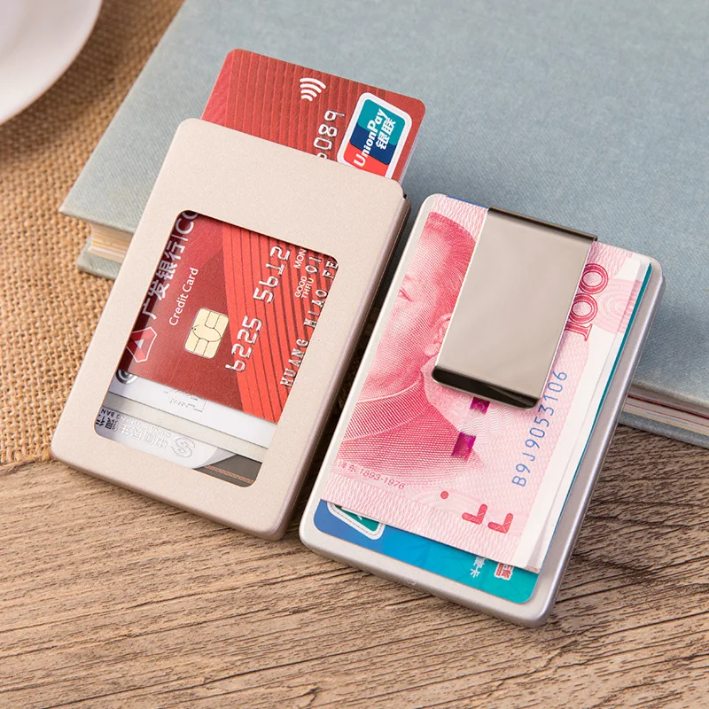 

RIFD anti-theft swipe card case aluminum alloy wallet credit card case dollar clip hand push card case