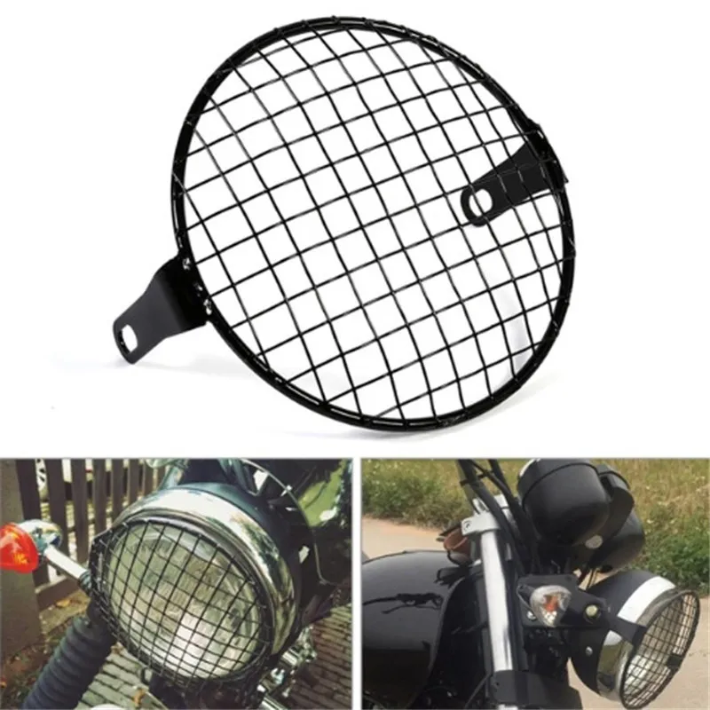 

Universal Motorcycle Headlight 16cm Grill Mesh Lattice Grid Vivid Black Side Mount Net Cover