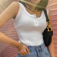 2022 summer women tank tops fashion female korean streetwear sleeveless sexy button v neck camis solid slim top