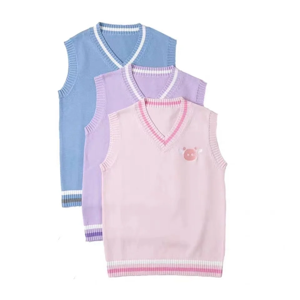

2021 Spring New Cute Pink Small Rabbit Embroidery Pattern Sweater Vest High School Japanese-style Knitting Pullover Women Tops
