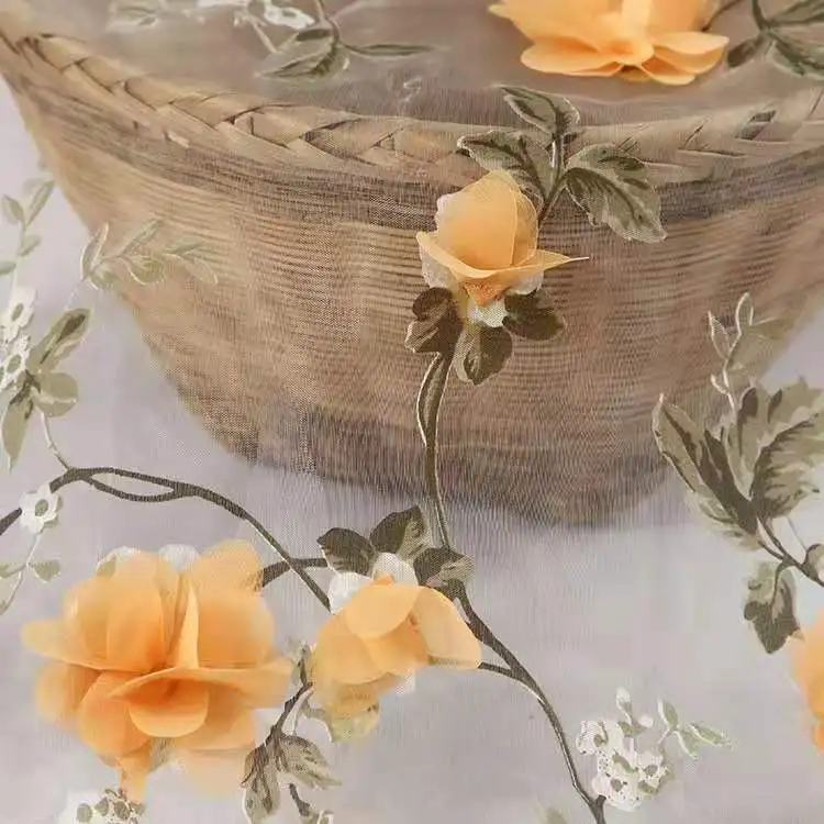 Кружевная ткань с цветочным принтом DIY Материал 3D Цветочный дизайн свадебное