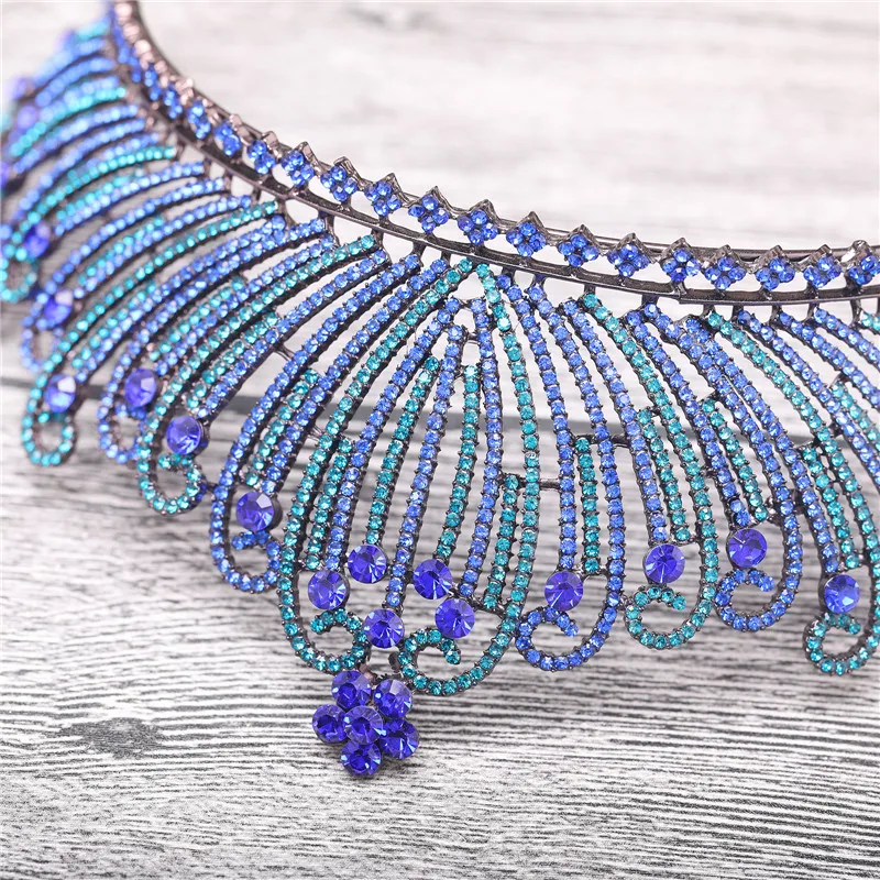 Античные латунные королевские синие стразы свадебные вечерние тиары корона