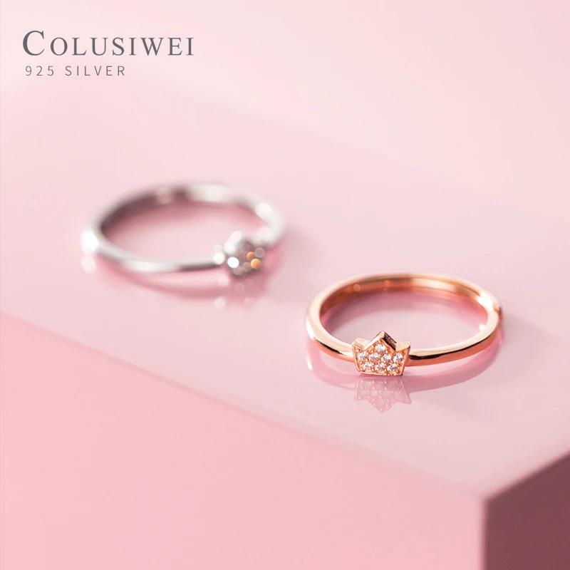 

Colusiwei Real 925 Sterling Silver Dazzling CZ Fashion Crown Opening Adjustable Finger Ring for Women Simple Ring Fine Jewelry