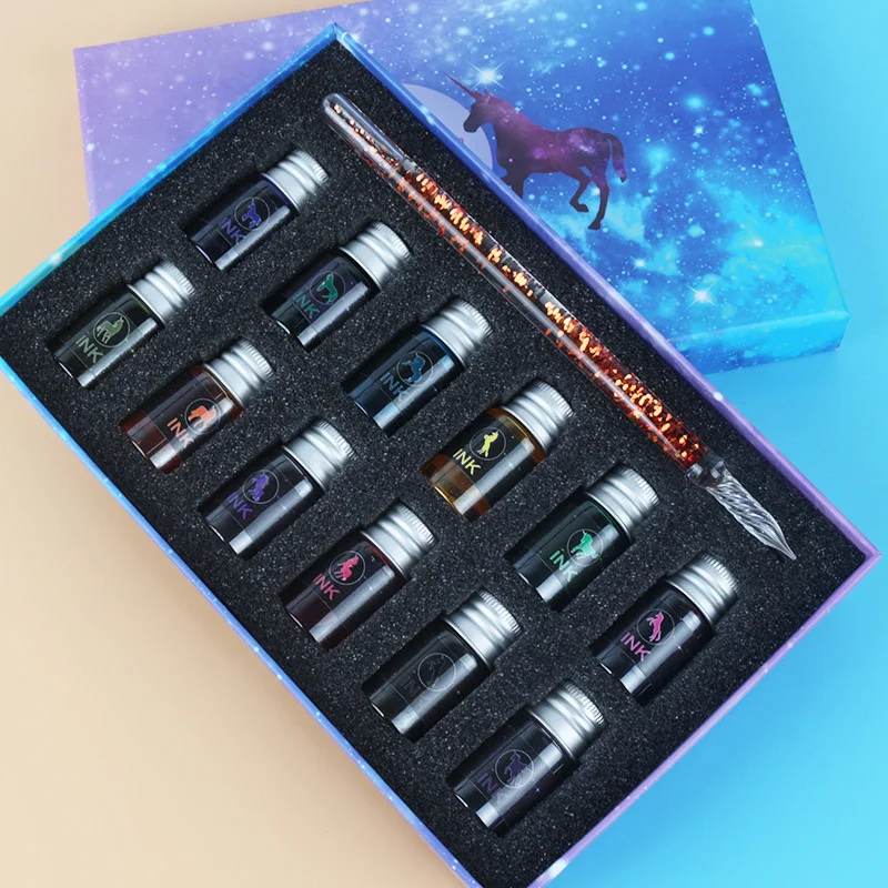 

Набор стеклянных карандашей и чернил, новинка, Подарочный карандаш для учеников в виде сыпучего песка, креативный подарок со стеклянными карандашами