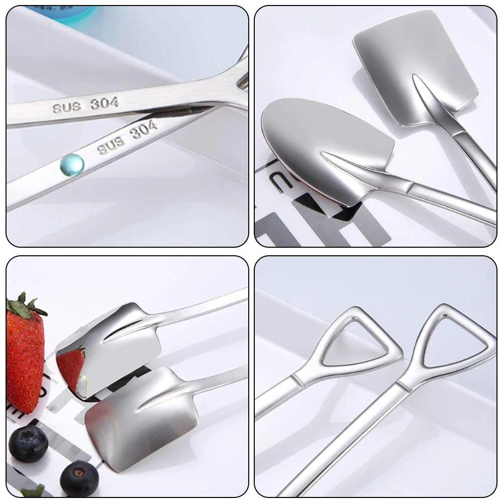 4 шт. Лопата Форма ложка 304 из нержавеющей стали в стиле ретро кофейная для