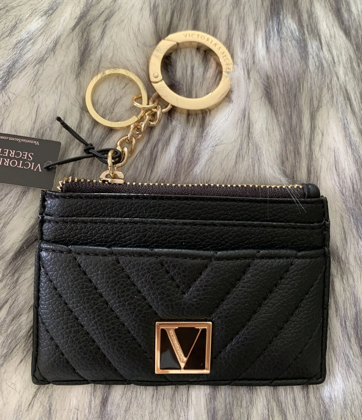 Новинка черный V-образный Золотой стеганый чехол для карт брелок кошелек монет |