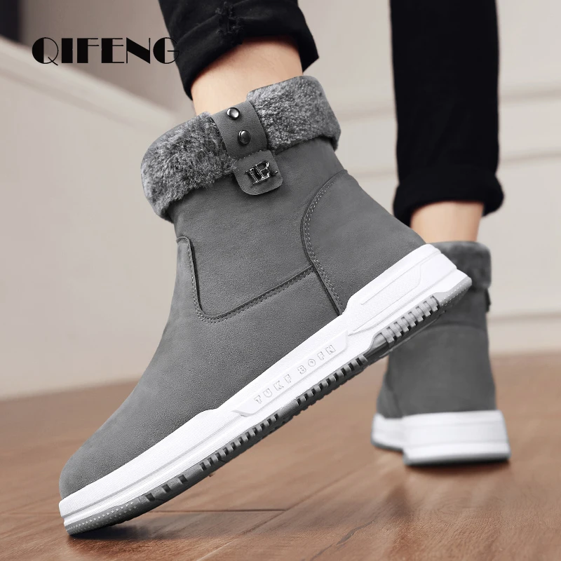 

Winter Ankle Boots Cowboy Footwear Snow Warm Fur Sneakers Padded Plush Black Waterproof Leather Boots Men Hairy Botas Hombre Man