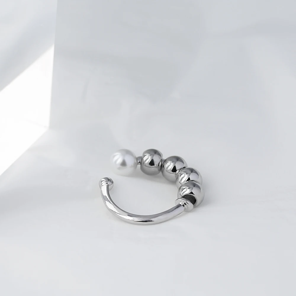 Yhpup 925 Sterling Silver Circle Pearls Ear Cuff Earring for Women Fashion Metal Geometric No Pierced Clip Simple Jewelry | Украшения и