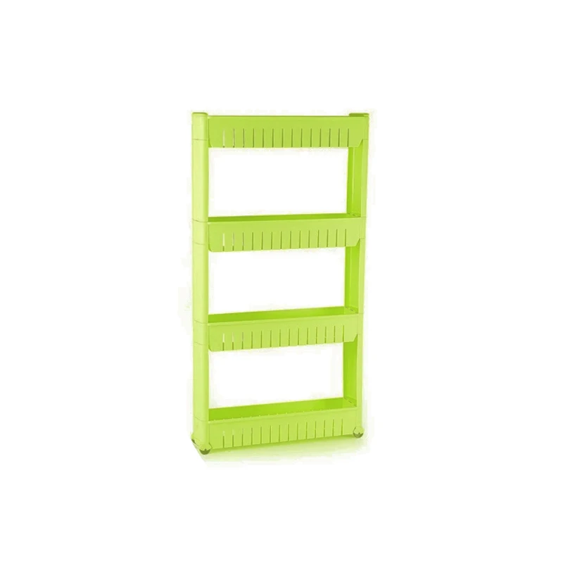 green 4-layers 1/шт зазор для кухонного хранения полка тонкая горка башня подвижная сборка Пластиковая Полка для ванной комнаты колеса пространство 3 слоя высокое качество - Цвет: green 4-layers