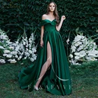 Платье женское атласное с открытыми плечами, длинное вечернее платье зеленого цвета, с разрезом сбоку, для особых случаев, 2021