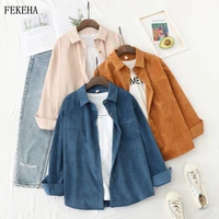 spring shirts women corduroy blouses loose long sleeve solid lady tops casual outwear female clothes autumn jacket 2022 new