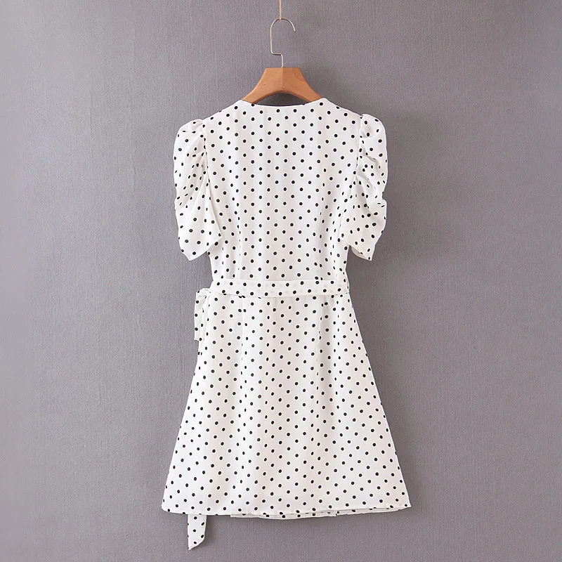 Za 2020 модное женское мини-платье белого цвета с v-образным вырезом в горошек