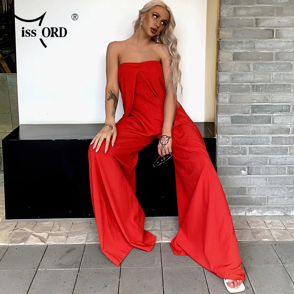 

Missord Sexy Tube Sleeveless Jumpsuit Solid Color Plus Size Loose Streetwear Evening Party Romper FT18843-1