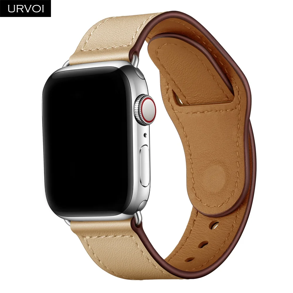 URVOI ремешок для apple watch серии 5/4 3, 2, 1, ремешок для наручных часов iWatch, большие размеры 40-44 мм спортивный ремешок из натуральной кожи Swift Pin& tuck ручной работы