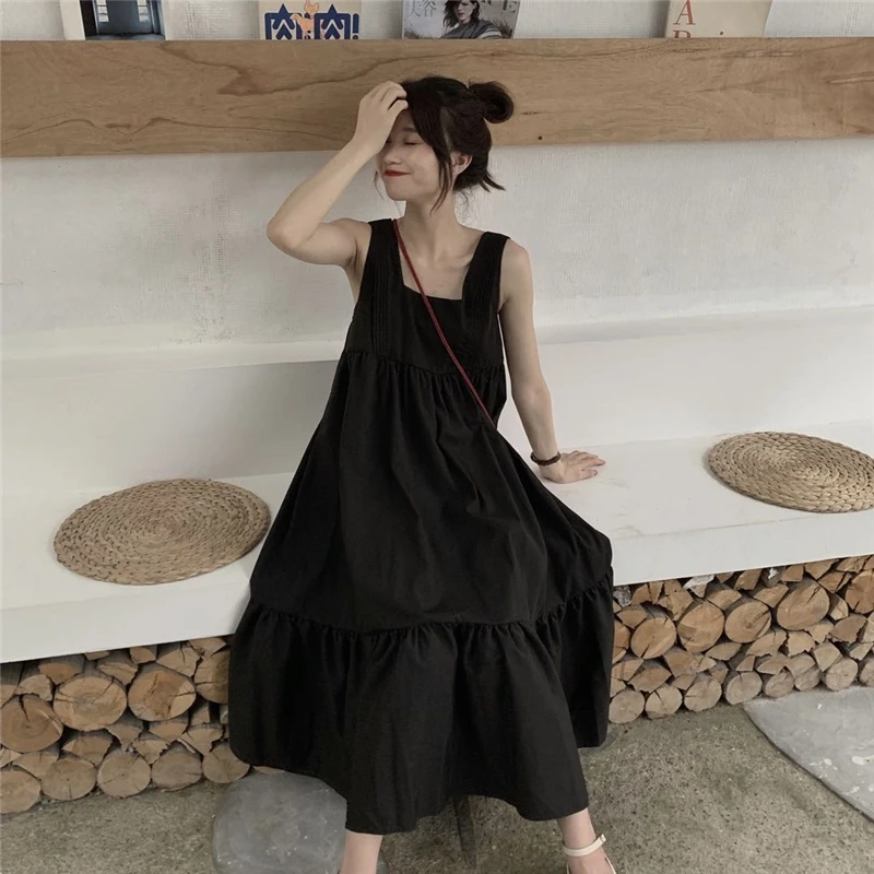 

Vintage Ruffled A-line Dress sleeveless Solid Elegant Casual Mini Dress q138