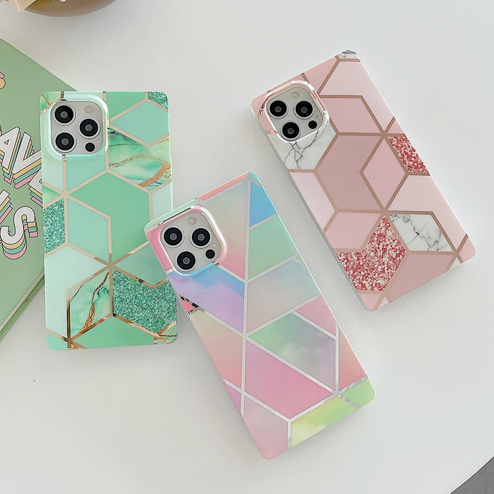 

Чехол SUYACS с геометрическим рисунком и мраморным рисунком для iPhone 12 Pro Max 11 Pro Max XS Max XR X 8 7 Plus, мягкий IMD чехол-накладка