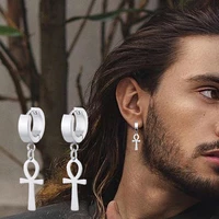ankh huggie earrings stainless steel egyptian cross drop earing for men women egypt jewelry